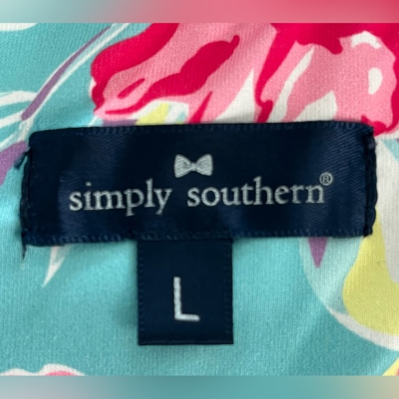 Simply Southern Women’s Pink & Aqua Tropical Floral Athletic Leggings, Large - Picture 5 of 7